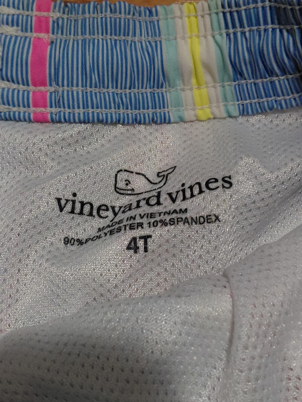 Vineyard Vines Swim Trucks Kids Size 4T Boy Blue Pink Yellow Striped Swim Shorts